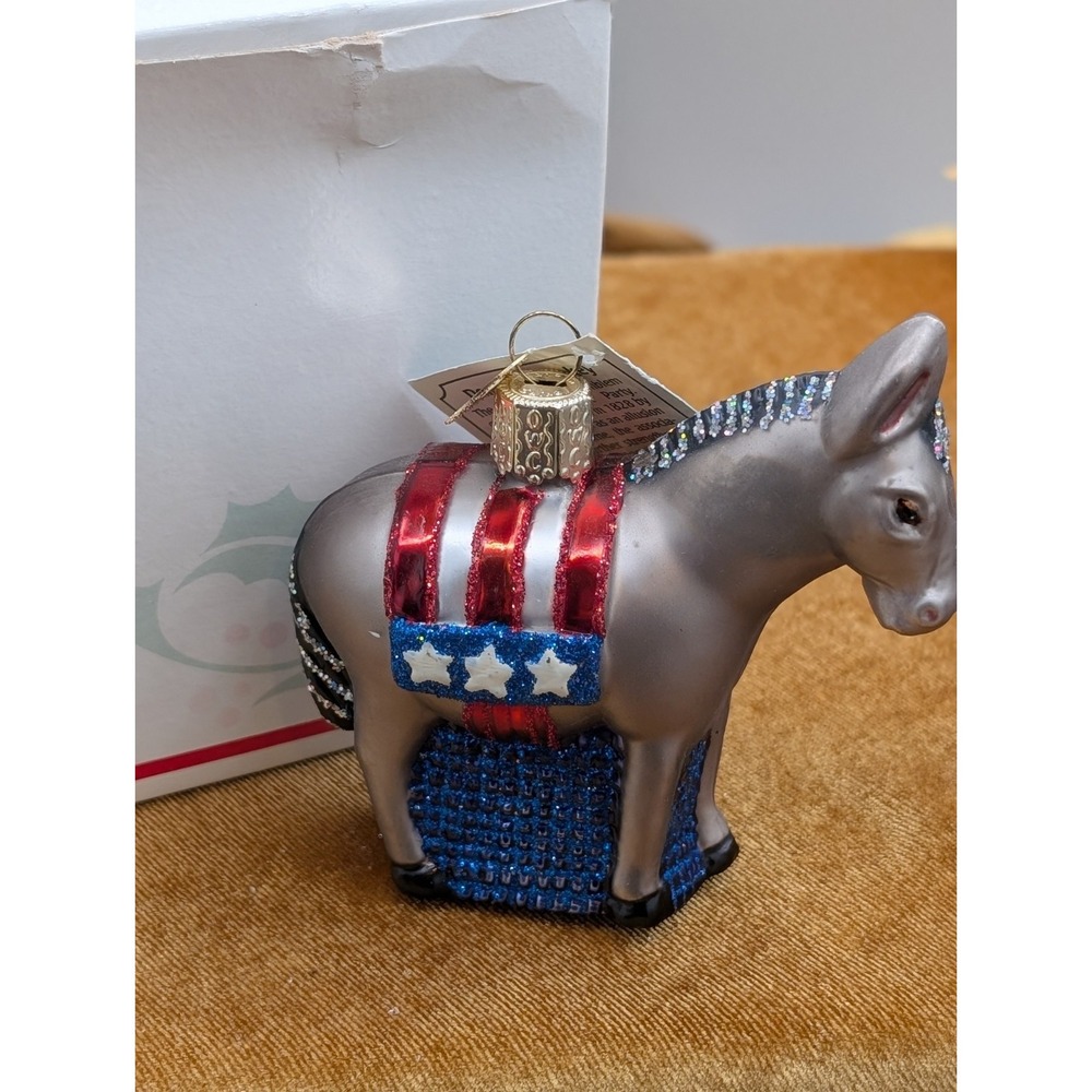 Old World Christmas Democratic Donkey Glass Ornament 12109 Patriotic Boxed Vtg